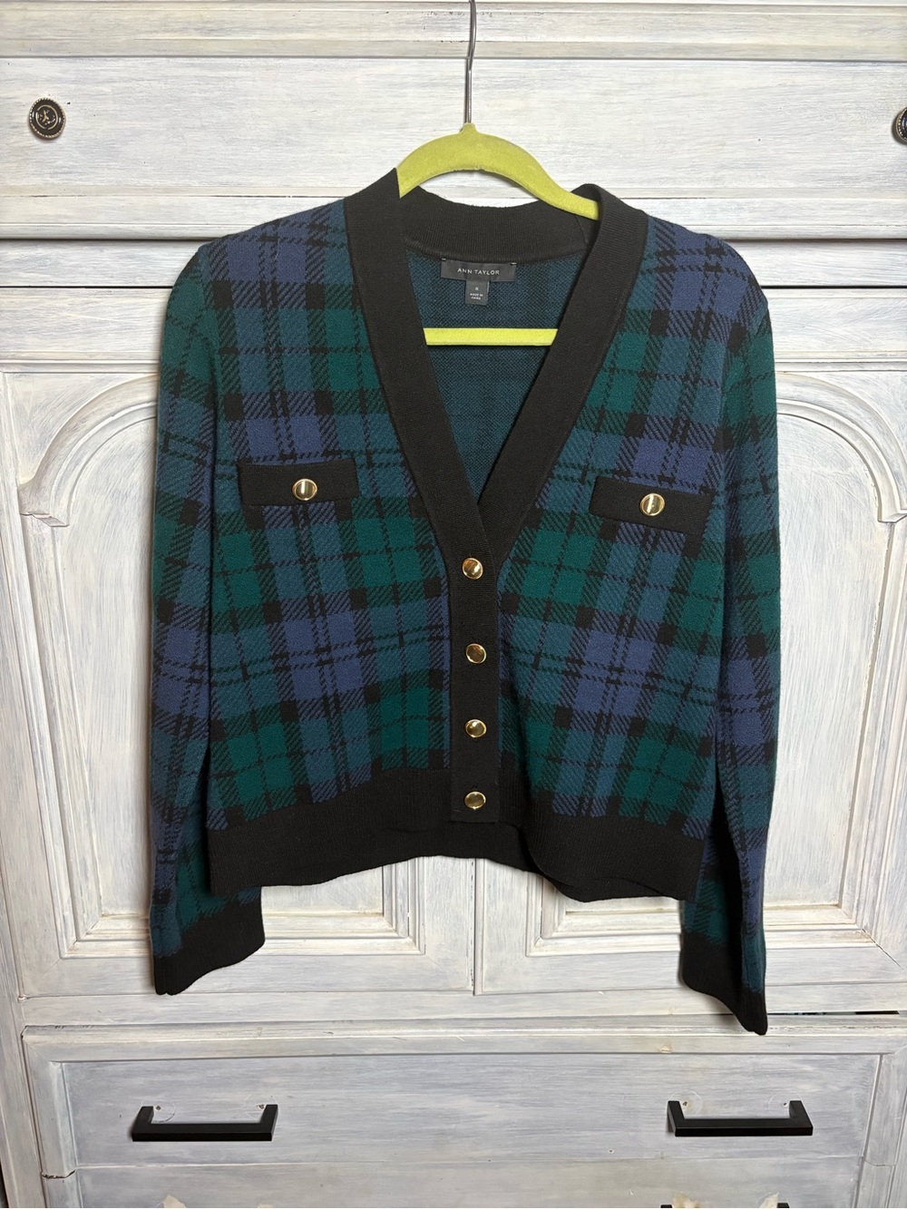 Ann Taylor Blackwatch Plaid Cardigan Preppy Grandpa Country Club Academia - Picture 4 of 10